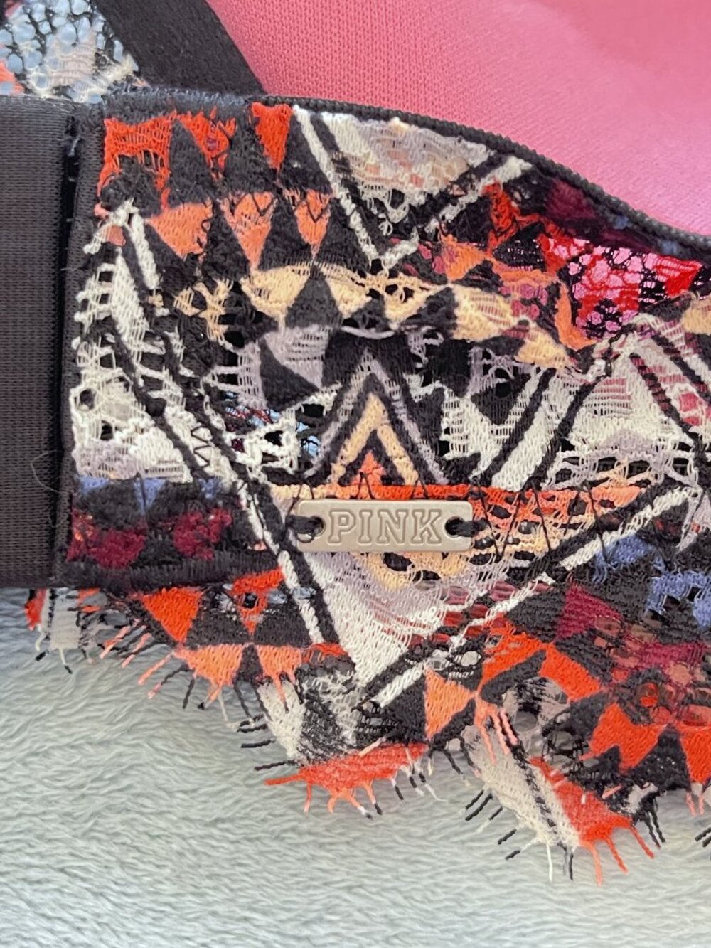 New Victoria's Secret PINK Lace Halter Bralette Bra Geometric Aztec Medium - Picture 7 of 11